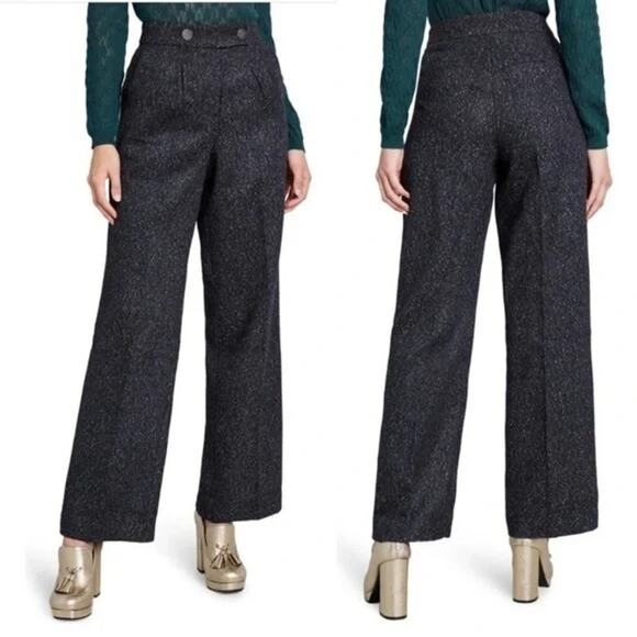 Modcloth High-Waisted Tweed Flannel Wide Leg Trouser Pants Womens 4 - Picture 1 of 11